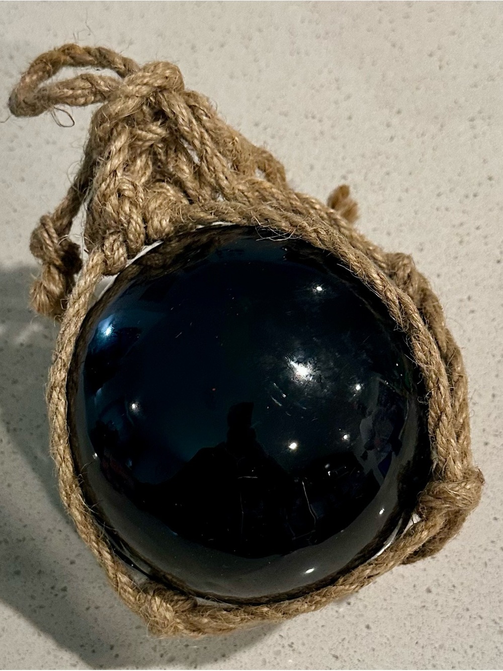 Black Glass Float Ball with Jute Net - Nautical Home Accent